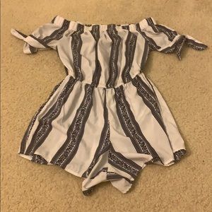 Blue and white off the shoulder romper